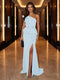 Sheath/Column One-Shoulder Evening Dresses with Ruffles & Split Side & Ruched
