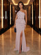 Sheath/Column One-Shoulder Evening Dresses with Ruffles & Split Side & Ruched
