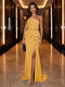 Sheath/Column One-Shoulder Evening Dresses with Ruffles & Split Side & Ruched