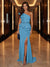 Sheath/Column One-Shoulder Evening Dresses with Ruffles & Split Side & Ruched