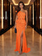 Sheath/Column One-Shoulder Evening Dresses with Ruffles & Split Side & Ruched