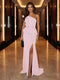 Sheath/Column One-Shoulder Evening Dresses with Ruffles & Split Side & Ruched