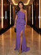 Sheath/Column One-Shoulder Evening Dresses with Ruffles & Split Side & Ruched