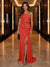 Sheath/Column One-Shoulder Evening Dresses with Ruffles & Split Side & Ruched
