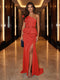 Sheath/Column One-Shoulder Evening Dresses with Ruffles & Split Side & Ruched