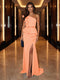 Sheath/Column One-Shoulder Evening Dresses with Ruffles & Split Side & Ruched