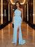 Sheath/Column One-Shoulder Evening Dresses with Ruffles & Split Side & Ruched