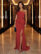 Sheath/Column One-Shoulder Evening Dresses with Ruffles & Split Side & Ruched