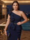 Sheath/Column One-Shoulder Plus Size Evening Dresses with Ruffles & Split Side & Ruched