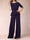 Chiffon Scoop Half Sleeves 2 Pieces Pantsuits with Rhinestone Belt