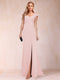 Sheath/Column V-Neck Ruched Mother of the Bride Dresses with Appliques & Split Side