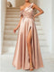 A-Line/Princess One-Shoulder Ruched Floor-Length Evening Dresses with Split Side