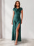 Sheath/Column Cowl Neck Short Sleeves Ankle-Length Evening Dresses with Split Side