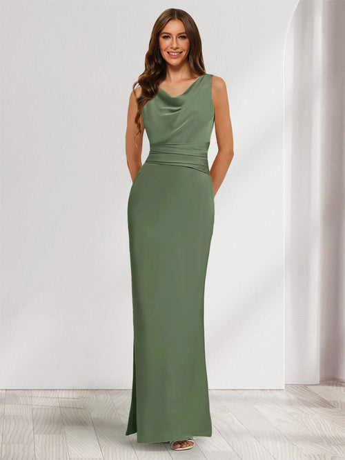 Sheath/Column Cowl Neck Sleeveless Ruched Ankle-Length Evening Dresses