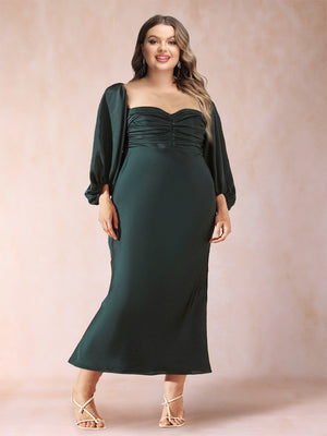 Sheath/Column Sweetheart Ruched Long Sleeves Elegant Plus Size Evening Dresses