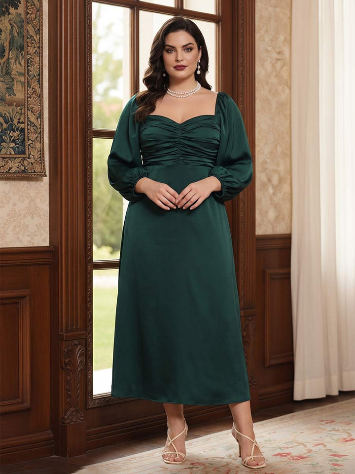 Sheath/Column Sweetheart Long Sleeves Ankle-Length Plus Size Mother of the Bride Dresses With Ruched