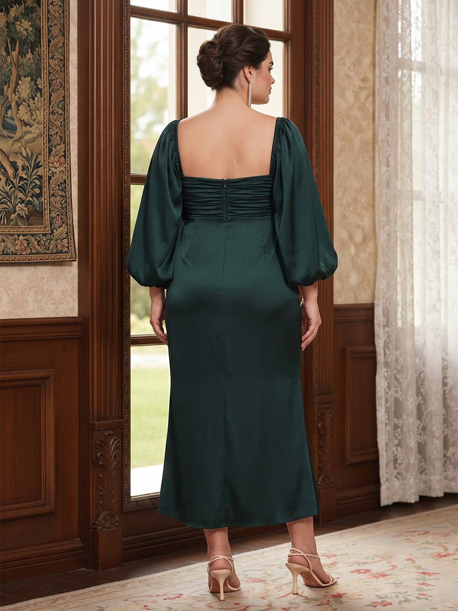 Sheath/Column Sweetheart Long Sleeves Ankle-Length Plus Size Mother of the Bride Dresses With Ruched