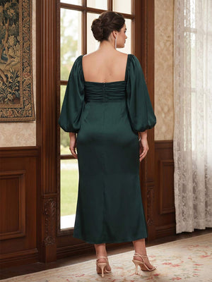 Sheath/Column Sweetheart Long Sleeves Ankle-Length Plus Size Mother of the Bride Dresses With Ruched