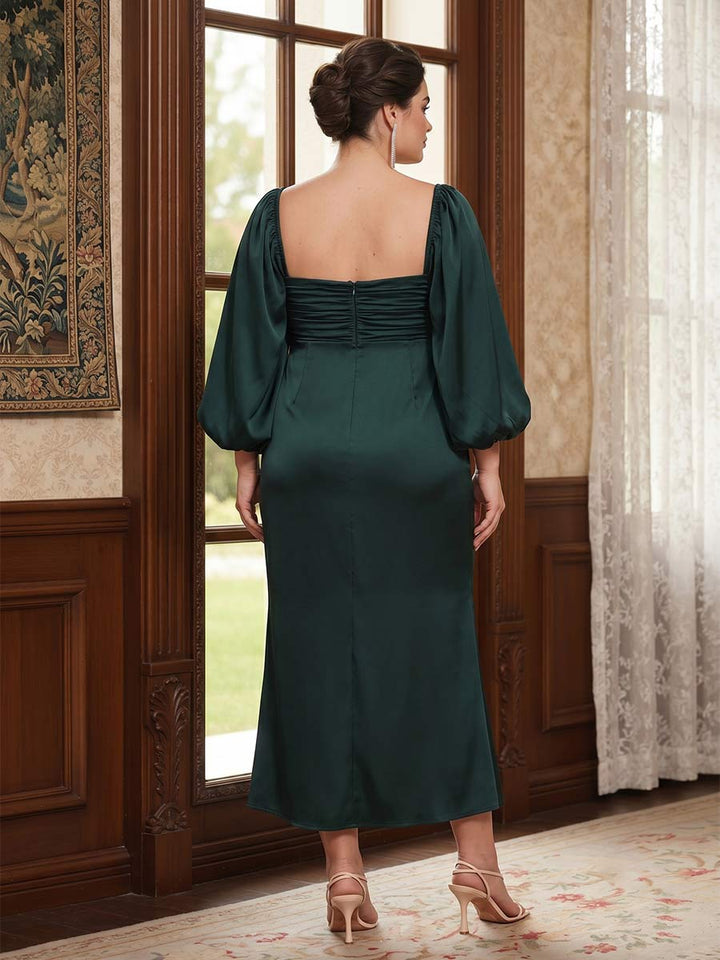 Sheath/Column Sweetheart Long Sleeves Ankle-Length Plus Size Mother of the Bride Dresses With Ruched