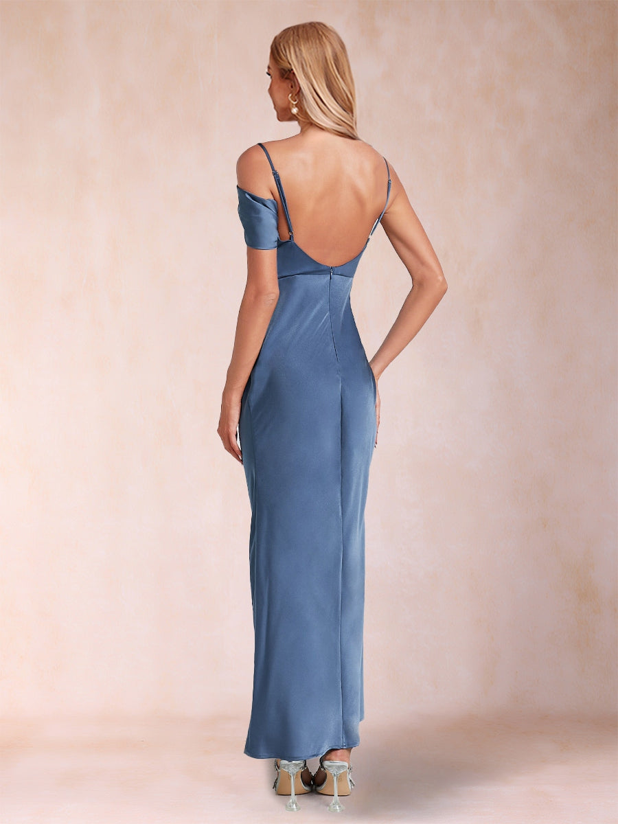 Sheath/Column Spaghetti Straps Sleeveless Ruched Ankle-Length Mother of the Bride Dresses