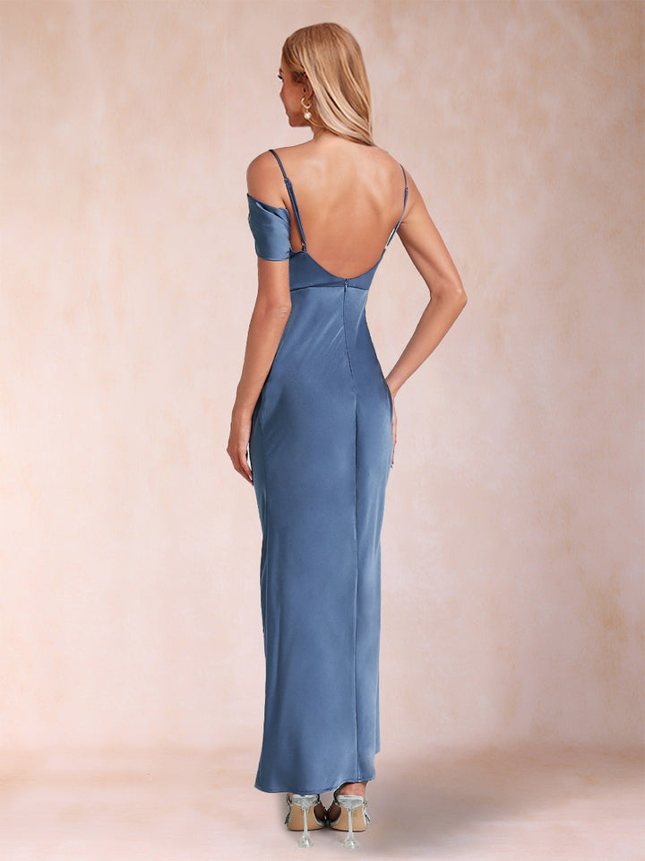 Sheath/Column Spaghetti Straps Sleeveless Ruched Ankle-Length Mother of the Bride Dresses
