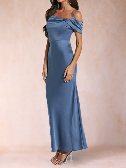 Sheath/Column Spaghetti Straps Sleeveless Ruched Ankle-Length Evening Dresses