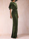 Sheath/Column Scoop Short Sleeves Evening Dresses with Split Side & Ruffles