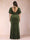 Sheath/Column Scoop Short Sleeves Plus Size Evening Dresses with Split Side & Ruffles