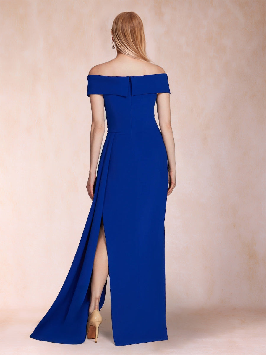 Sheath/Column Off-the-Shoulder Floor-Length Mother of the Bride Dresses with Split Side &amp; Watteau Train