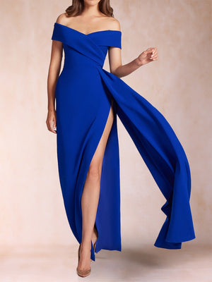 Sheath/Column Off-the-Shoulder Floor-Length Mother of the Bride Dresses with Split Side & Watteau Train