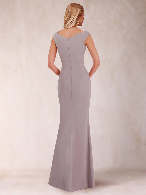 Sheath/Column V-Neck Sleeveless Ruched Mother of the Bride Dresses with Split Side & Bow(s)