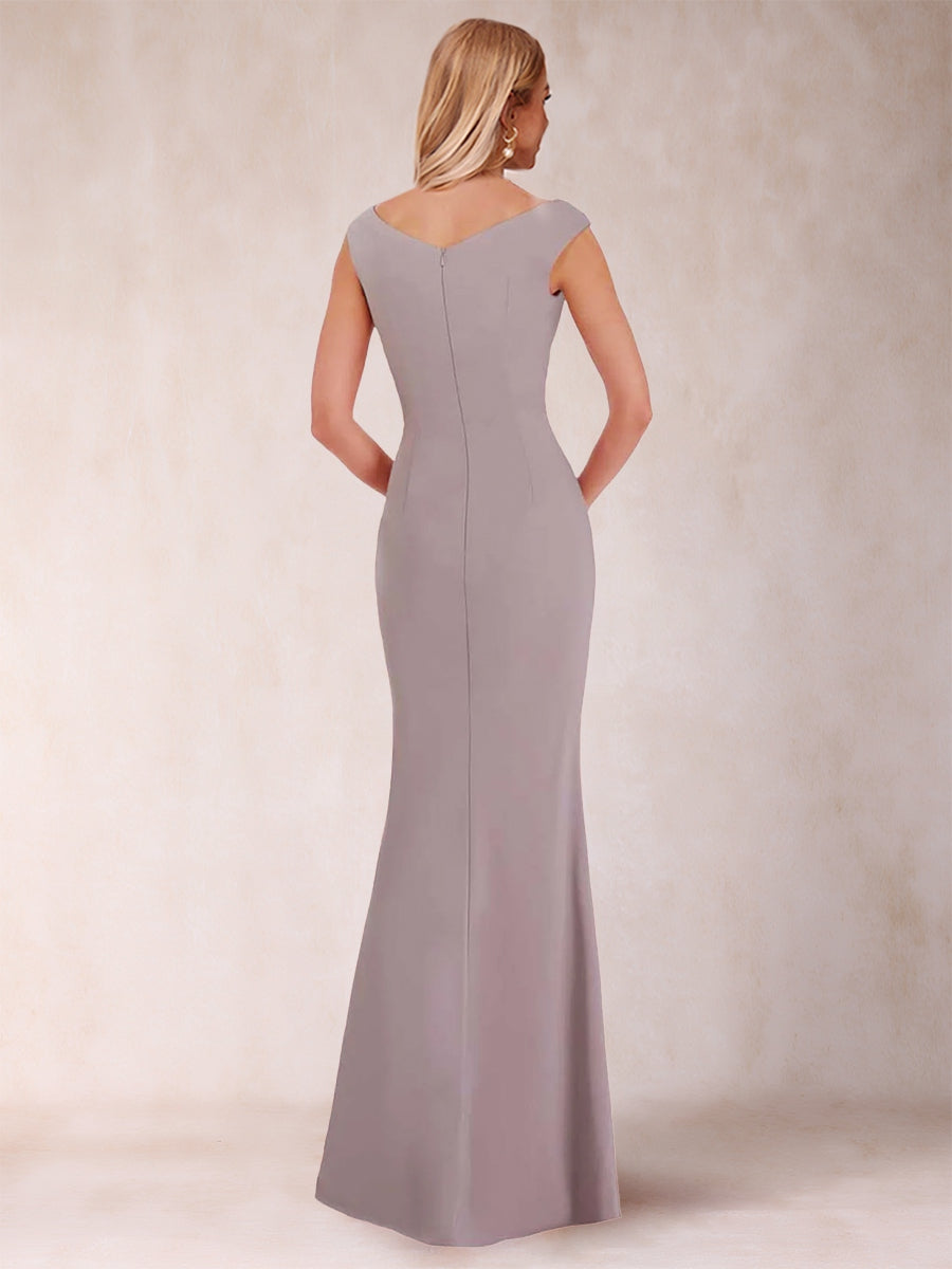 Sheath/Column V-Neck Sleeveless Ruched Evening Dresses with Split Side & Bow(s)