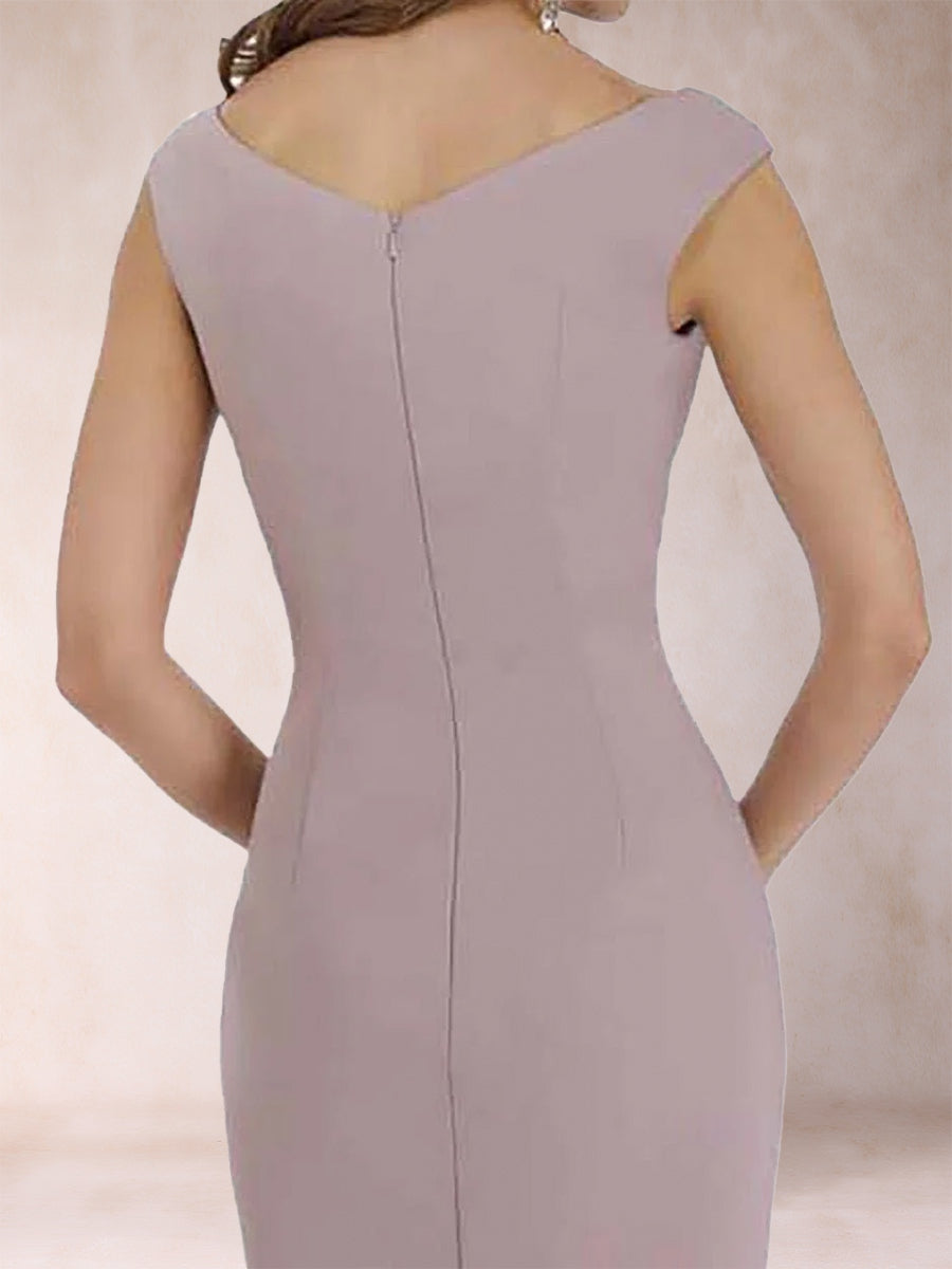 Sheath/Column V-Neck Sleeveless Ruched Mother of the Bride Dresses with Split Side &amp; Bow(s)