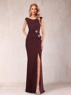 Sheath/Column V-Neck Sleeveless Ruched Mother of the Bride Dresses with Split Side & Bow(s)