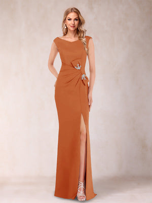 Sheath/Column V-Neck Sleeveless Ruched Mother of the Bride Dresses with Split Side & Bow(s)