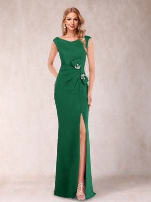 Sheath/Column V-Neck Sleeveless Ruched Mother of the Bride Dresses with Split Side & Bow(s)