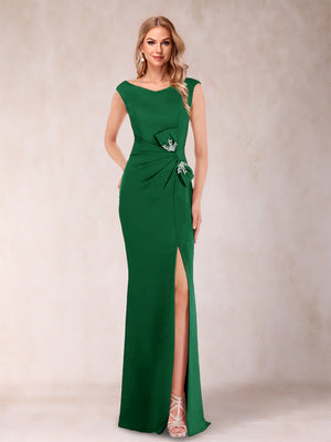 Sheath/Column V-Neck Sleeveless Ruched Mother of the Bride Dresses with Split Side & Bow(s)
