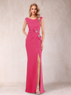 Sheath/Column V-Neck Sleeveless Ruched Mother of the Bride Dresses with Split Side & Bow(s)