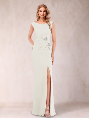 Sheath/Column V-Neck Sleeveless Ruched Mother of the Bride Dresses with Split Side & Bow(s)