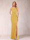 Sheath/Column V-Neck Sleeveless Ruched Mother of the Bride Dresses with Split Side & Bow(s)