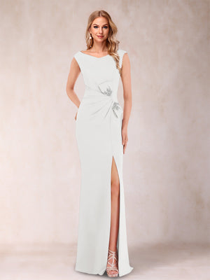 Sheath/Column V-Neck Sleeveless Ruched Mother of the Bride Dresses with Split Side & Bow(s)
