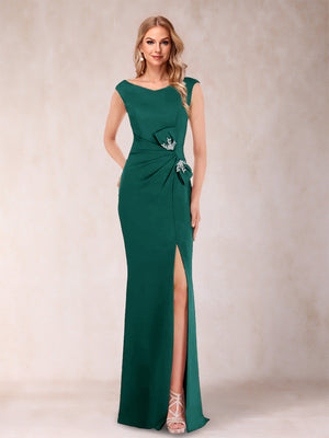 Sheath/Column V-Neck Sleeveless Ruched Mother of the Bride Dresses with Split Side & Bow(s)
