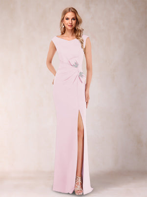 Sheath/Column V-Neck Sleeveless Ruched Mother of the Bride Dresses with Split Side & Bow(s)