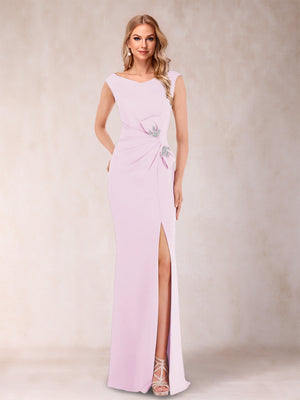 Sheath/Column V-Neck Sleeveless Ruched Mother of the Bride Dresses with Split Side & Bow(s)