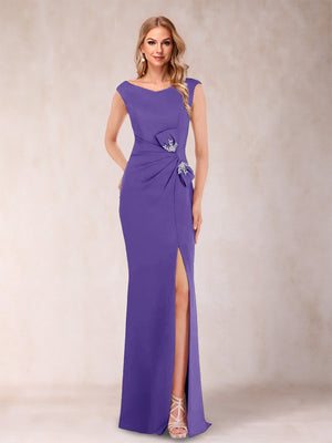 Sheath/Column V-Neck Sleeveless Ruched Mother of the Bride Dresses with Split Side & Bow(s)