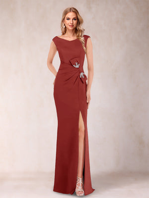 Sheath/Column V-Neck Sleeveless Ruched Mother of the Bride Dresses with Split Side & Bow(s)