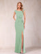 Sheath/Column V-Neck Sleeveless Ruched Mother of the Bride Dresses with Split Side & Bow(s)