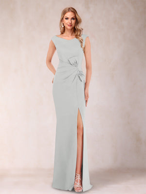 Sheath/Column V-Neck Sleeveless Ruched Mother of the Bride Dresses with Split Side & Bow(s)