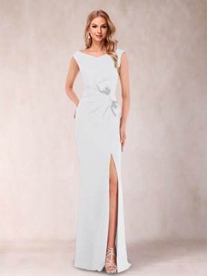 Sheath/Column V-Neck Sleeveless Ruched Mother of the Bride Dresses with Split Side & Bow(s)
