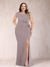 Sheath/Column V-Neck Sleeveless Ruched Plus Size Mother of the Bride Dresses with Split Side & Bow(s)